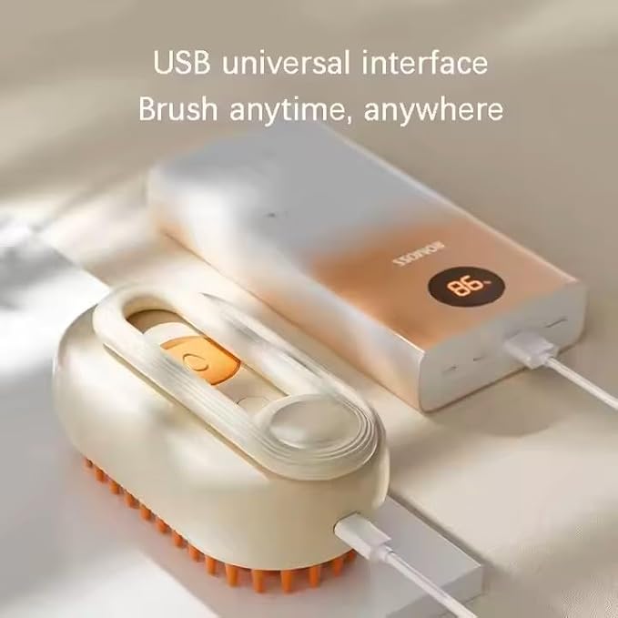 3-in-1 Steam Pet Brush for Cats & Dogs – Self-Cleaning Grooming Comb with Spray Mist, Massage & Shedding, Rechargeable USB, Anti-Static, Foldable Handle (TAN)