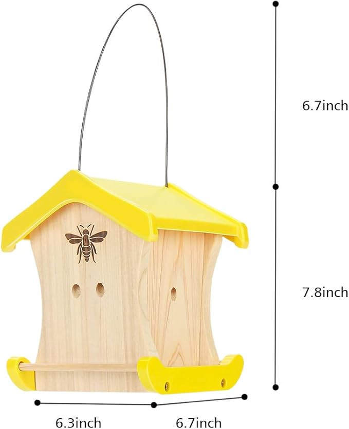 Carpenter Bee House for Outside, Wood Beetrap for Outdoors Insect House Hotel for Garden Stainless Cable Bee Box Without Bottle 2025 New Heavy Duty