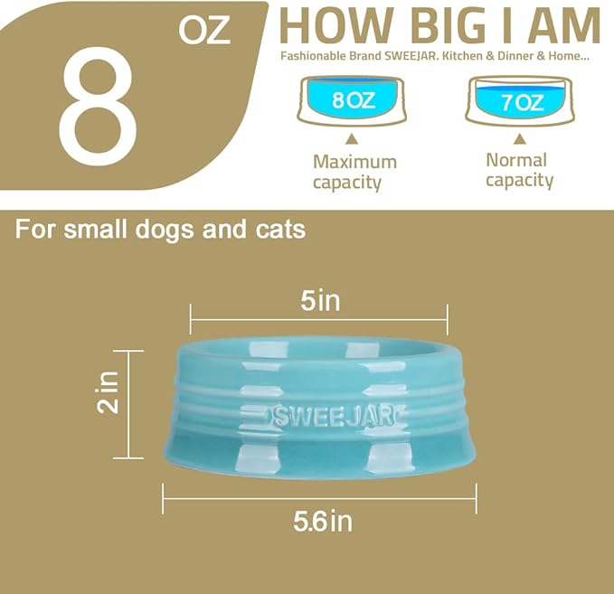 Sweejar Gradient Dog Bowl, Ceramic Dog Food Dish for Puppy and Kitten, Porcelain Pet Bowl for Food and Water 8 oz (Gradient Blue)