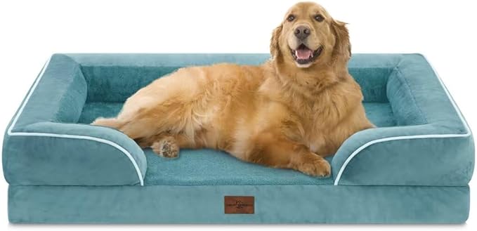 Comfort Expression Orthopedic Foam XL Dog Beds Waterproof, Extra Large Dog Bed with Bolster, Washable Pet Sofa Couch with Removable Cover & Non-Slip Bottom(X-Large,Washed Blue)