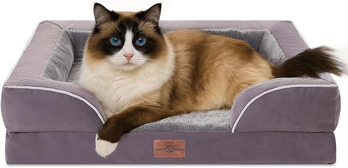 Comfort Expression Small Dog Beds Waterproof Cat Beds Orthopedic Foam Sofa Beds for Small Dogs Comfy Pet Bed with Washable Removable Cover & Non-Slip Bottom(XX-Small,Purple)