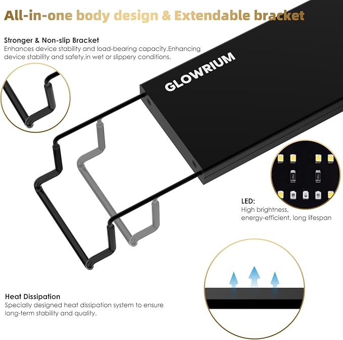 GLOWRIUM Aquarium Light, LED Full Spectrum Freshwater Fish Tank, infinitely dimmable, Fish Tank Light with auto-on/Off Timer (48-53 in)