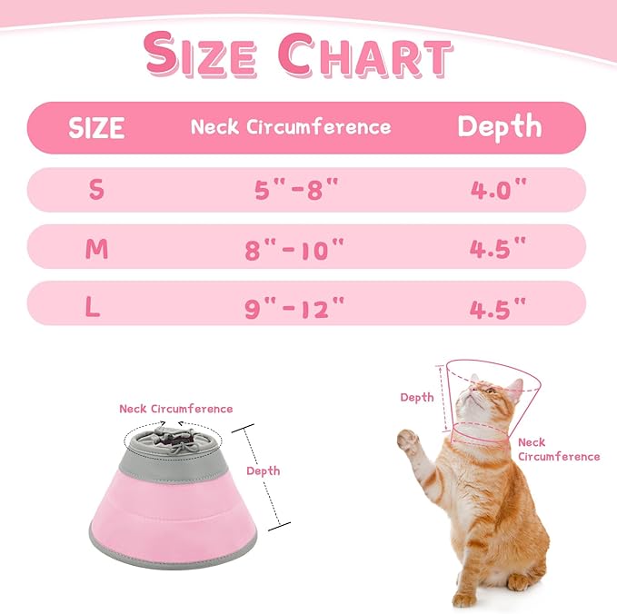 Cat Cone Collar Soft to Stop Licking, Adjustable, Foldable Lightweight Kitten Cones After Surgery Recovery for Cats & Kittens, Cat Cone Alternative (Solid Pink, M)