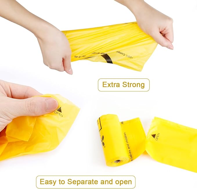 Certified Compostable Dog Poop Bags, 270 Count Landfill Friendly and Leakproof Waste Bags, Easy Open Unscented Maize Yellow Poop Bag for Dog, 15 Doggy Bags Per Roll (18 rolls)