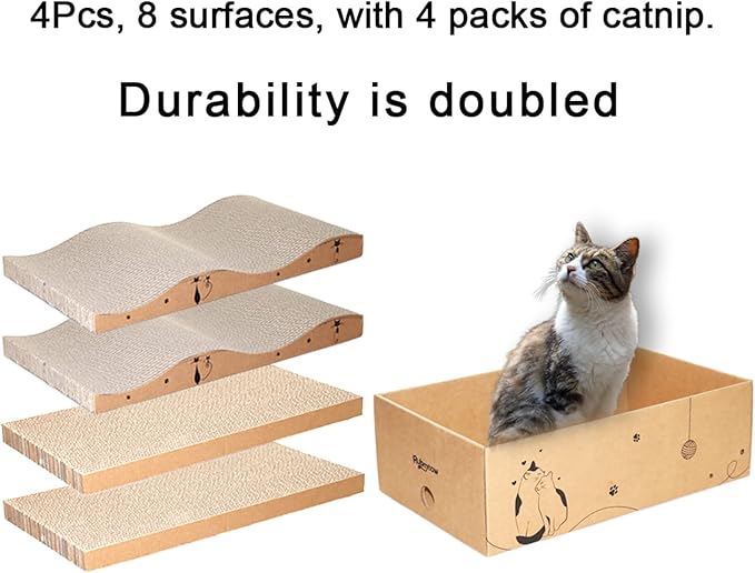 Cat Scratcher Cardboard Pad Scratch Box,4pcs Scratching Board for Indoor Cats,Reversible Durable with Catnip