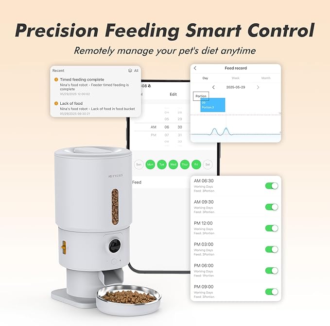Automatic Cat Feeder with Camera - 5G WiFi Timed Cat Food Dispenser, 1080P HD Video with Night Vision, 1-15 Meals, 1-99 Portions, 2-Way Audio, Keeps Dry Food Fresh, 5L Auto Pet Feeder Also for Dogs