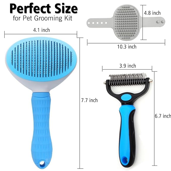3PCS Dog Grooming Brush - Dog Brush for Shedding Massaging Bathing - Double Sided Shedding, Dematting Undercoat Rake - Self Cleaning Slicker Comb for Dogs and Cats with Long or Short Coats