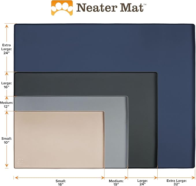 Neater Pet Brands Neater Mat Pet Mats for Food and Water, Cat & Dog Bowl Mat Waterproof Silicone, Feeding Tray, Dog Food Mats for Floors, Placemat w/Raised Edge for Under Bowls, 32" x 24", Dark Blue