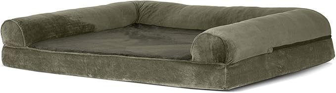 Furhaven Orthopedic Dog Bed for Large Dogs w/ Removable Bolsters & Washable Cover, For Dogs Up to 95 lbs - Faux Fur & Velvet Sofa - Dark Sage, Jumbo/XL