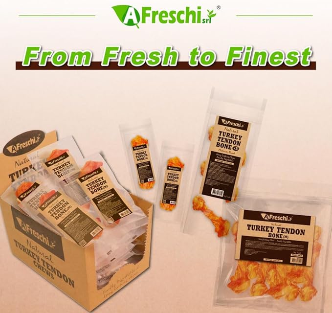 Afreschi Natural Turkey Tendon Bone (M) Pack of 2, Dog Treats for Signature Series, All Natural Human Grade Puppy Chew, USA-Sourced Turkey Tendon, Hypoallergenic, Rawhide Alternative