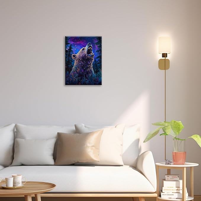 Bear Forest Wall Art Canvas Fantastic Animal Wall Decor Prints Framed Painting Pictures Gifts Artwork for Bathroom Kitchen 12"x16"