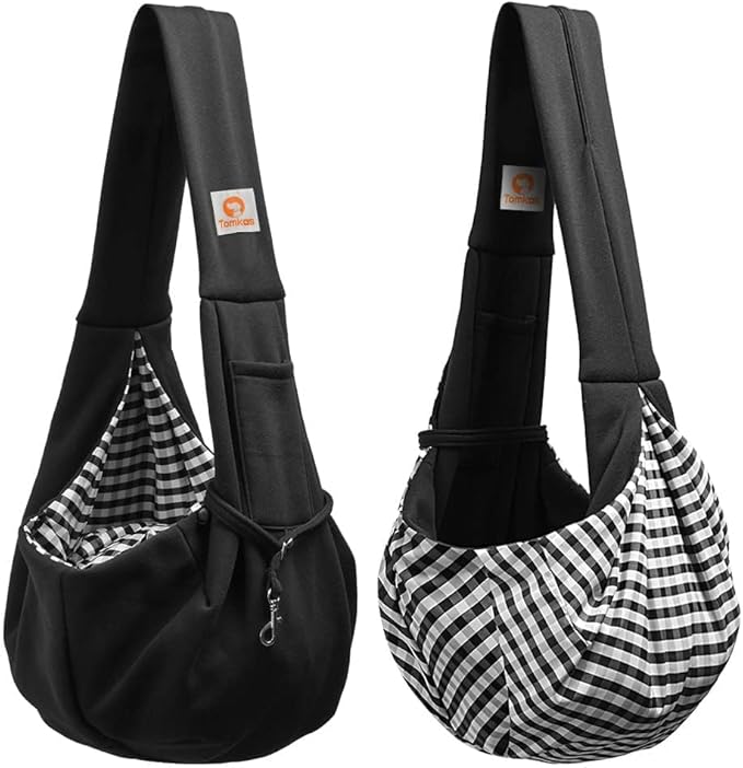 Tomkas Small Dog Sling Carrier - Classic Pocket & Classic Strap - for 3-10 lbs Pets(Black)