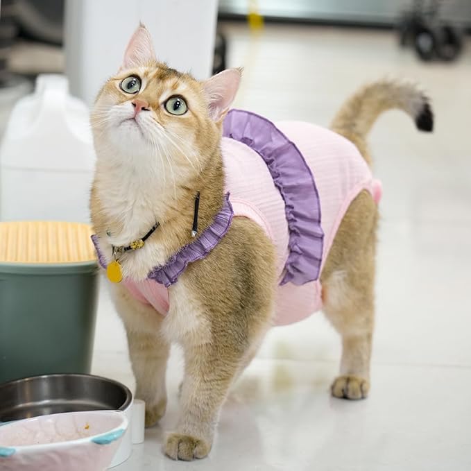 Cat Recovery Suit,Kitten Onesie After Surgery,E-Collar Alternative for Abdominal Wound and Skin Diseases,Soft Breathable Bodysuit After Spay(Pink-s)
