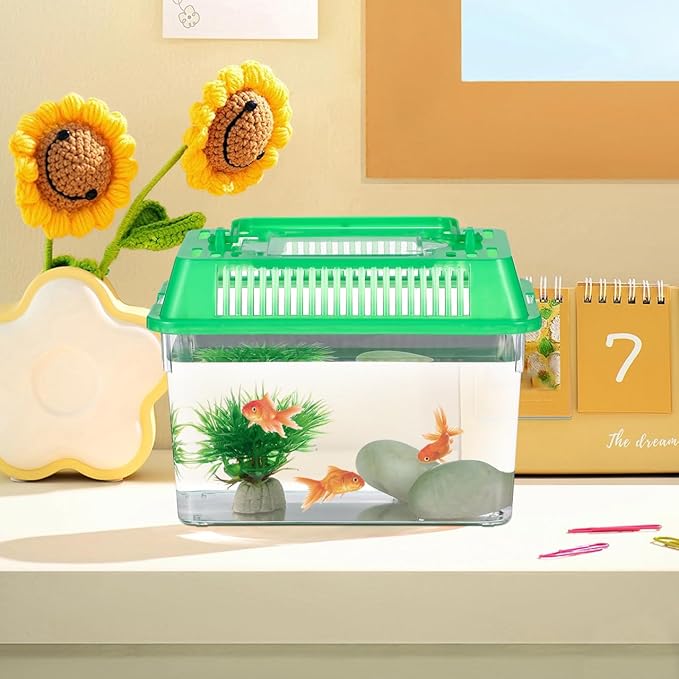 4pcs Mini Fish Tank: Portable Handheld Fish Tank Lightweight Aquarium Mini Portable Snail Terrarium Crabs Habitat for Shrimp Turtle Shrimp Goldfish Beach Toys Plastic (Random Color) 5.89X4.32X3.73In