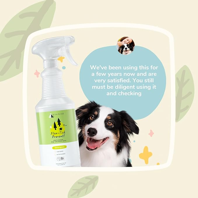 kin+kind Plant Based Flea and Tick Spray for Dogs and Cats – Essential Oil Formula with Lemongrass – Flea and Tick Prevention for Cats, Kittens, Puppies & Dogs - Pet Supplies - Family Safe – 32 fl oz
