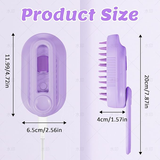 4 in 1 Cat & Dog Steam Brush Kit with 2 Comb Heads - Rechargeable Grooming Brush for Long/Short Hair Shedding, Anti-Static Steam Spray & Foldable Handle, Pet Spa Cleaning Tool (Purple)