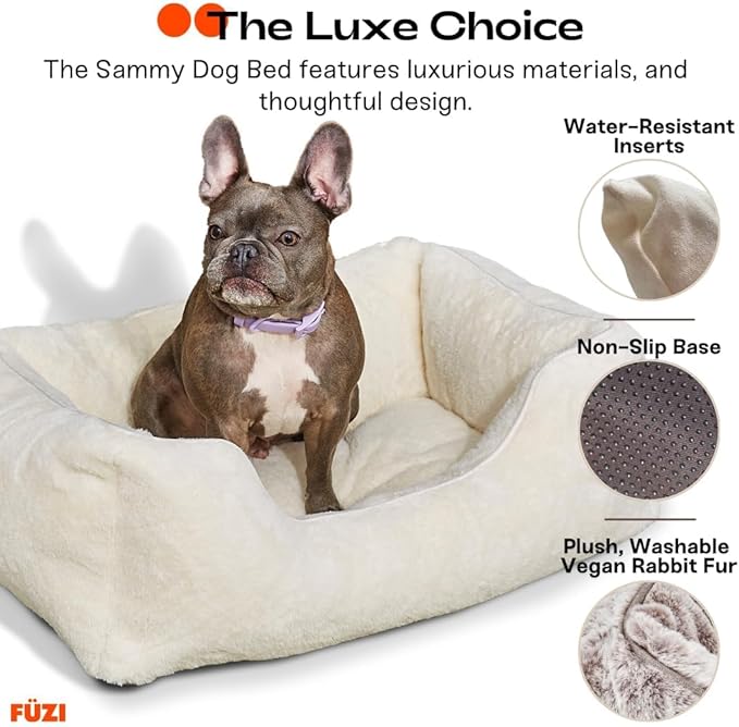 FUZI Luxury Aesthetic Dog Bed with Extra Cover for Medium Dogs, Washable Pet Couch, Pet Bed with Sides, Non-Slip Bottom, Soft & Durable Calming Dog Bed, Faux Fur, Medium 31.75x23.6x9.5 Soft White