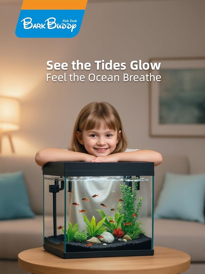 BARKBUDDY Fish Tank 2.5 Gallon Aquarium Kit, Self Cleaning Fish Tank, 7-Color Light 3-in-1 Quiet Pump Betta Fish Tank, Gold Fish Aquarium Starter Kit with Filter for Home, Office Corner