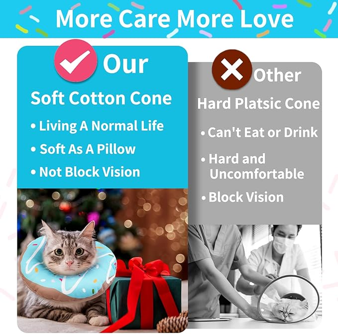 Cat Cone Collar Soft, Waterproof Cat Recovery Collars Spay Cones to Stop Licking Cute Donut E Collar After Surgery Anti-Lick Wound Healing Safety Elizabethan Collar for Kittens (Donut Blue, Small)