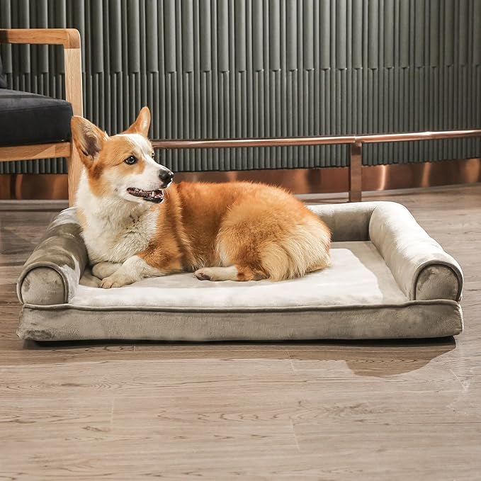 Amazon Basics Dog Bed with Cooling Gel Memory Foam, Pressure-Relief Support for Dogs up to 90lbs, Non-Slip Bottom, Machine Washable Cover, Extra Large Sized (44" x 35"), Brown