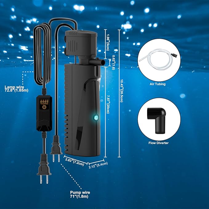 AquaMiracle Aquarium Filter with U - V Light & Pre-Filter Sponge, Fish Tank Filter with Timer for Green Water, Green Clean Machine Turtle Filter with Aeration for Aquarium and Pond 40-70 Gallon
