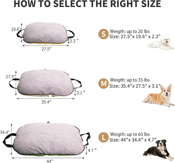 Portable Waterproof Dog Mat for Camping, Patio & Travel - Foldable Outdoor Dog Bed with Teflon Shell & Removable Plush Pad - Easy Clean, Durable - L (Khaki)