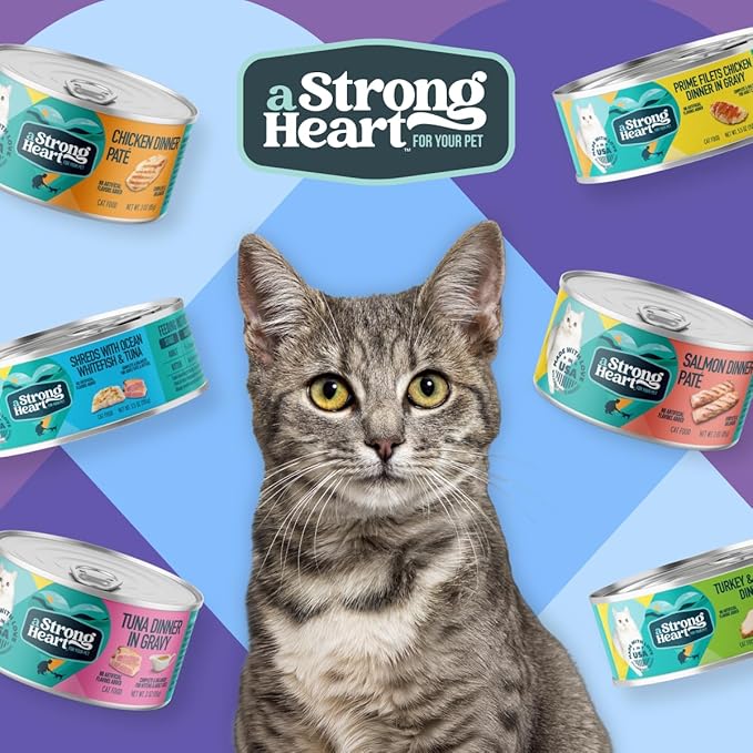 A Strong Heart Canned Wet Cat Food, Shreds with Ocean Whitefish & Tuna - 5.5 oz Cans (Pack of 24), Made in The USA with Real Ocean Whitefish & Tuna