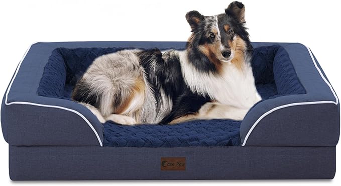 Orthopedic Dog Beds, Waterproof Memory Foam Large Sized Dog Bed with Sides, Non-Slip Bottom and Egg-Crate Foam Big Dogs Beds with Removable Washable Cover(Large,Navy Blue)