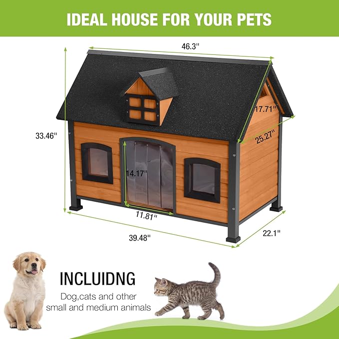 GUTINNEEN Dog House Outdoor with Strong Metal Frame Dog Kennel for Small Medium Large Dogs Puppy Cage for Winter Weatherproof