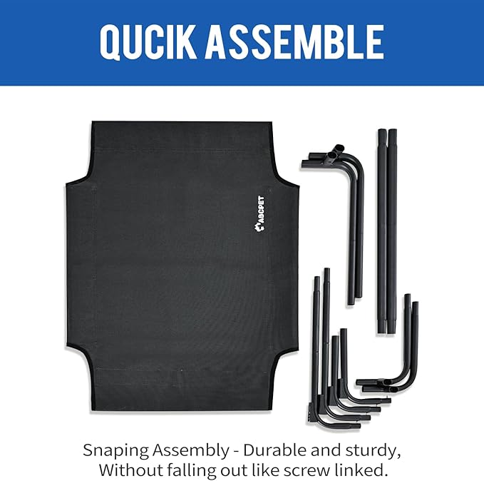 Cooling Elevated Dog Bed, Raised Outdoor Dog Bed Waterproof Pet Beds Cots Stable and Easy Assembly, Teslin Fabric with 1.2mm Thick Iron Frame, Breathable, Ultra-Sturdy,Black, 42 * 28 * 7.9