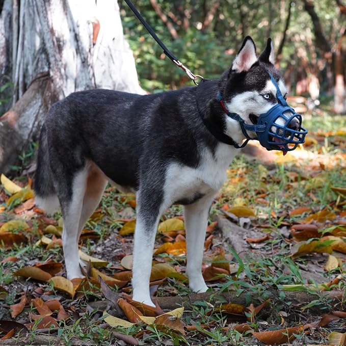 BARKLESS Dog Muzzle, Soft Basket Silicone Muzzle for Dogs to Prevent Biting and Chewing, Breathable Cage Mouth Cover for Training, Allows Drinking and Panting, Used with Collar