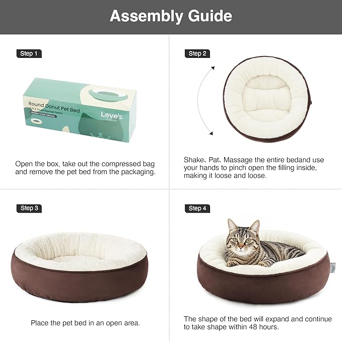 Love's cabin Round Donut Cat and Dog Cushion Bed, 20in Pet Bed for Cats or Small Dogs, Anti-Slip & Water-Resistant Bottom, Super Soft Durable Fabric Pet Beds, Washable Luxury Cat & Dog Bed Brown