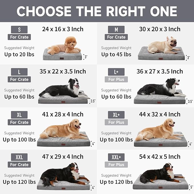 OhGeni Orthopedic Waterproof & Machine Washable Dog Bed for Large Pets, Suitable for Crates, Cat Mat with 25D Egg Crate Foam, Non-Slip Bottom & Removable Cover, Invisible Zipper, 41 Inches(Brown)