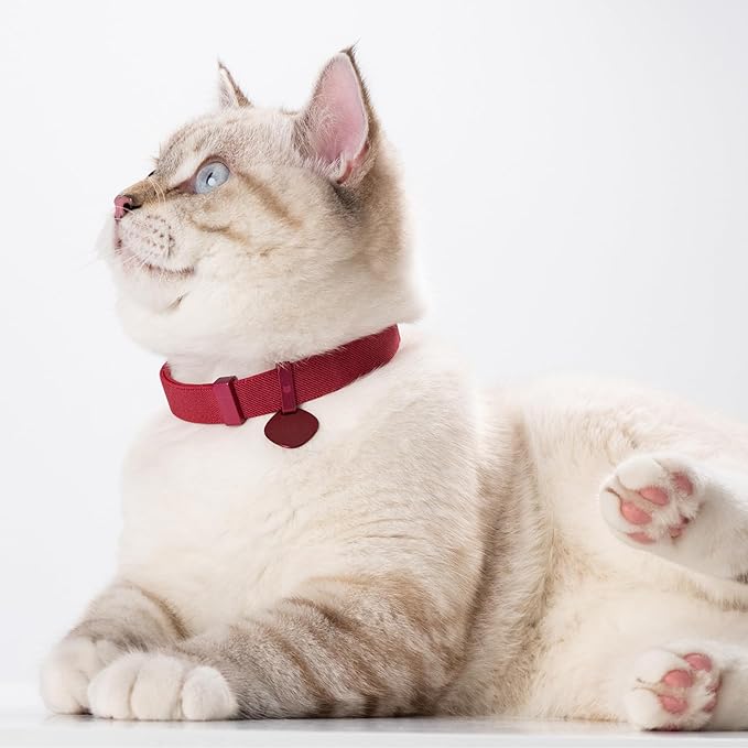 Safety Cat Collar Pro and Tag Set - U.S. IDA Gold Award, Elastic Release Cat Collar Charm Tag, Non Breakaway Cat Collar Adjustable with Charm for Kitten Small Large Cats (Linen, S)