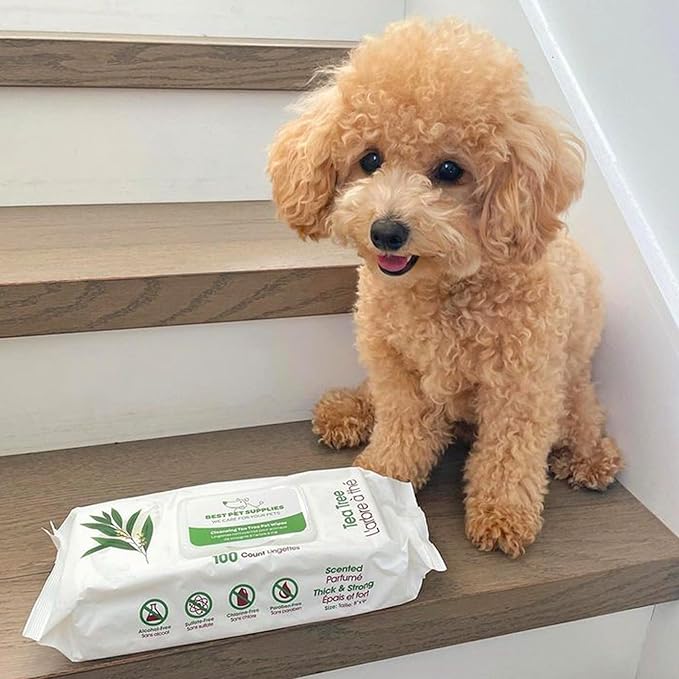 Best Pet Supplies Pet Wipes for Dogs - Dog Wipes Cleaning Deodorizing, for Coats, Ears, Paws - Cleansing Tea Tree, 100 Count