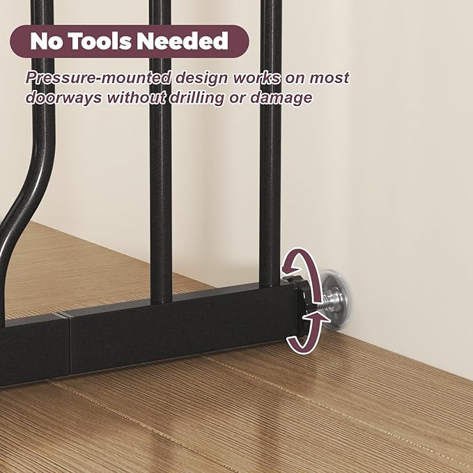 34" Extra Tall Baby Gate for Stairs, Auto Close Stroller Friendly Dog Gate Indoor for Doorways, Pressure Mounted 29"-51" W Baby Gate, Easy Walk Through Gate for Children & Pets, Black