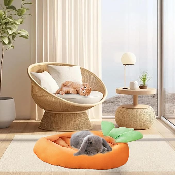 Bunny Bed, Rabbit Bed Carrot Shape, Soft & Machine Washable with Removable Cushion for Guinea Pig Chinchilla Squirrel Hedgehog and Other Small Animals (Carrot Shape)