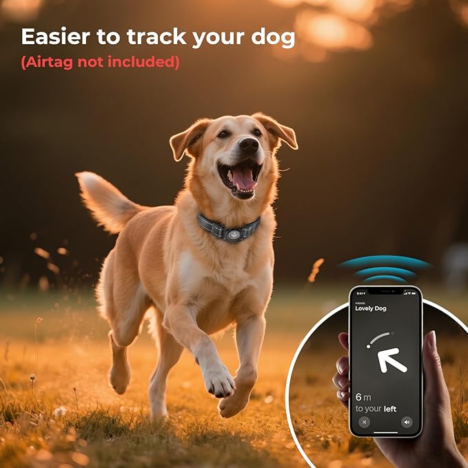 2025 Upgrade Airtag Dog Collar, Reflective Dog Collar with Airtag Holder, IP68 Waterproof| Metal Buckle| Ultra-Durable| Comfortable Padded, GPS Dog Collars for Medium Large Dogs (Black,L)
