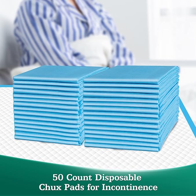 50 Count Bed Pads with Adhesive Strip 30"x36" Thicken Elderly Adults Incontinence Underpads Disposable, Heavy Duty Absorbent Chucks Waterproof, XL Extra Large Puppy Pee Training Pad