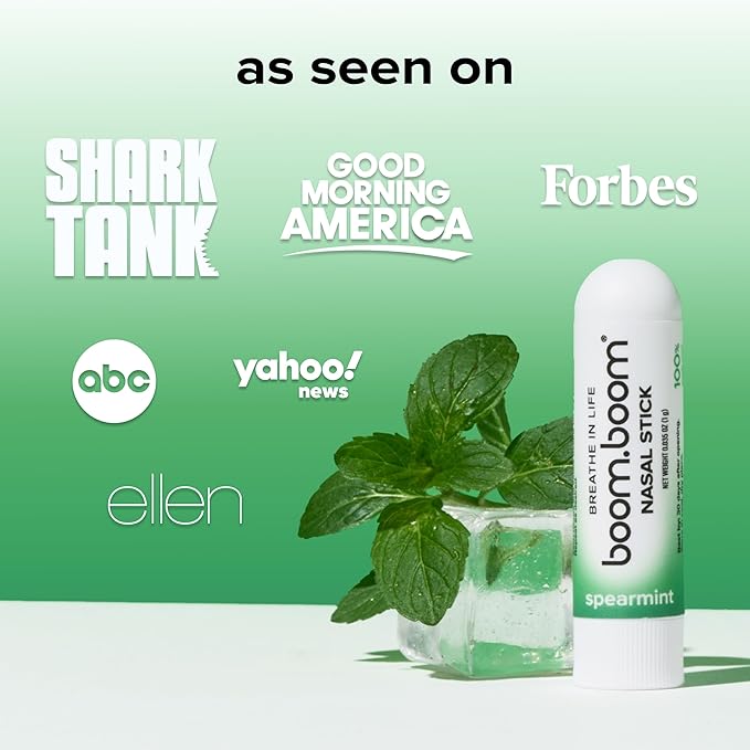 BoomBoom Nasal Stick | Vapor Flow Technology | Cool Refreshing Sensation | Natural Mood Boost | Simple Ingredients | Essential Oils + Menthol Inhaler (Spearmint)