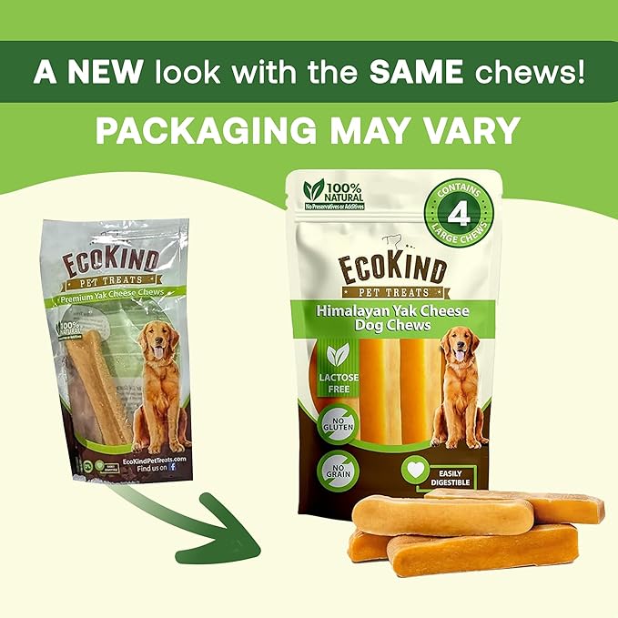EcoKind Premium Gold Yak Cheese Himalayan Dog Chews, Dog Treats Large Breed, All Natural, High Protein, for Aggressive Chewers, Large - 10 Chews