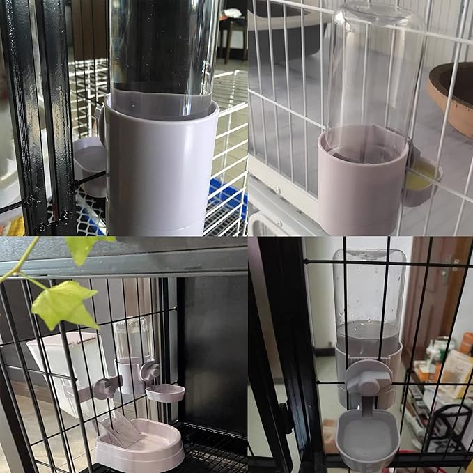 Rabbit Water Bottle 17 OZ Bunny Hanging Water Fountain Automatic Guinea Pig Water Dispenser No Leak Drinking Feeder for Bunny Chinchilla Hamsters Cat Dog Small Animals(Grey)