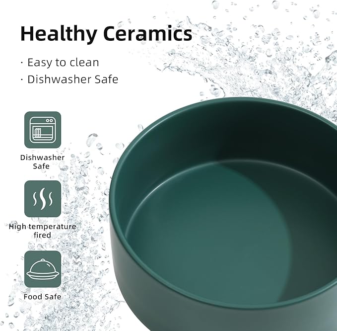 Ceramic Raised Dog and Cat Bowl Set, 2 Heights Elevated Stand, Food and Water Bowl for Small Breed Dogs, Cats, Kitty, Weighted Dog Dishes, Pet Bowls(5.1'',13.5oz, Green)