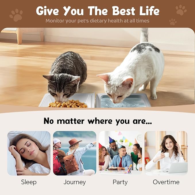 Automatic Cat Feeder with Camera,5G/2.4G WiFi Pet Feeder,2K HD Video and Night Vision,Easy APP Operation,Low Food and Food Clogging APP Tips,Water and Grain Large Capacity Feeder