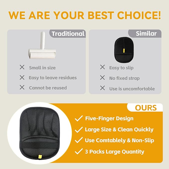 3 Packs Pet Hair Removal Glove,Pet Hair Remover for Cat & Dog,New Upgraded Electrostatic Gloves Pet Hair,Reusable Electro Static Pet Hair Remover Electrostatic Gloves for Furniture,Couch (3 Packs)