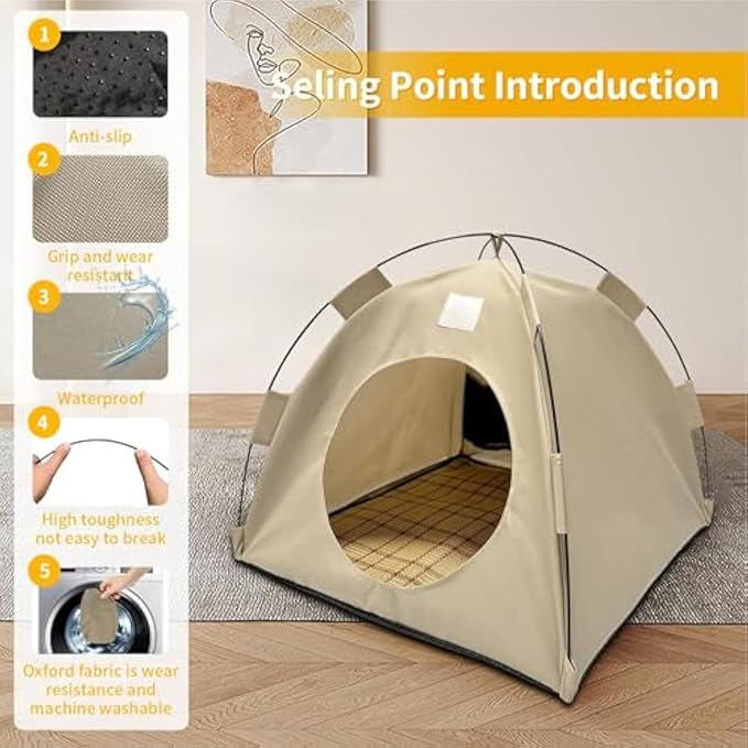BreezyDen Pop-Up Pet Tent – Portable Indoor/Outdoor Cat Tent, Waterproof Pet Hideaway for Cats & Small Dogs with Mesh Window, Anti-Slip Base & Washable Design (Dark Gray, L (15 catties Kitten))