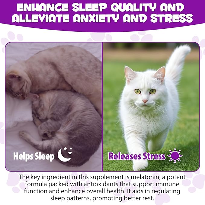 Cat Melatonin - Melatonin for Cats - Cat Calming Treats- Cat Sedative for Grooming - Helps to Support Restful Sleep for Your Cat - Cat Sleep Aid - Anxiety Relief for Cats