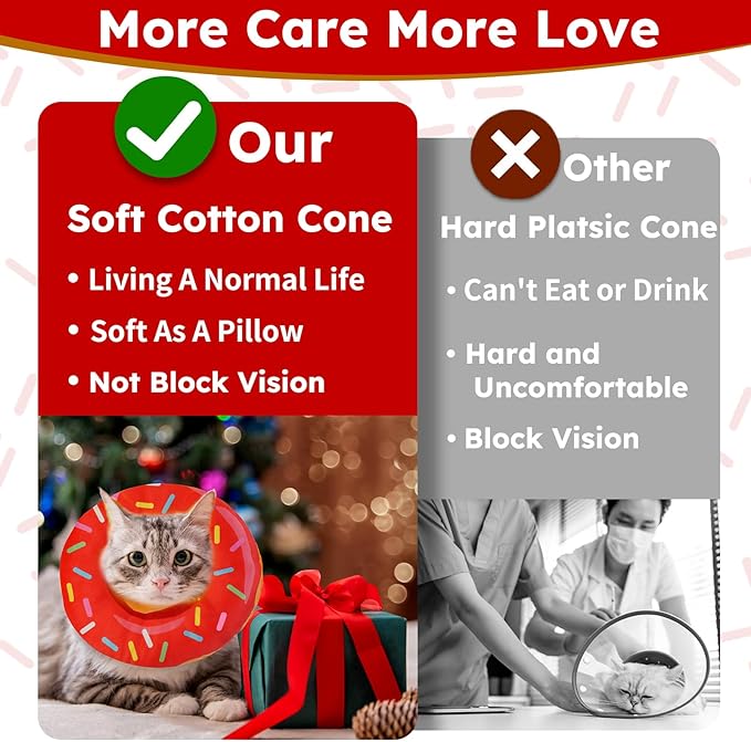 Cat Cone Collar Soft, Cat Recovery Collar for Wound Healing Cute Donut Adjustable Kitten Cones to Stop Licking Comfortable Lightweight Neck Elizabethan Collars for Kittens After Surgery