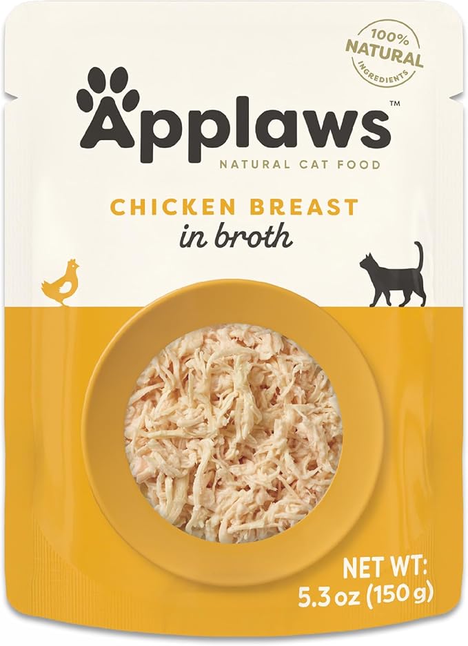 Applaws Natural Wet Cat Food in Broth, Limited Ingredient Wet Cat Food Pouches, No Additives, Made with Natural Ingredients, Chicken Breast in Broth (12 x 5.3oz Pouches)