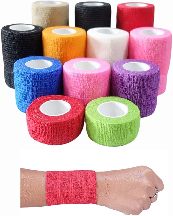 6 Pack 1" x 5 Yards Self Adhesive Bandage Wrap Breathable Cohesive Vet Wrap for Pets, Elastic Self-Adherent Tape for Sports, Wrist, Ankle (Mixed Colors)